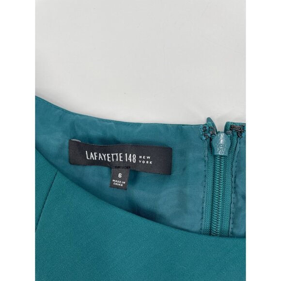 Lafayette 148 Teal Peplum Bodice Abstract Geometric Dress Size 6 Sleeveless - Picture 3 of 8